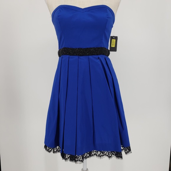 Guess Strapless Fit & Flare Dress 2 Embellished Beaded Lace Trim Sweetheart Blue - Picture 1 of 10
